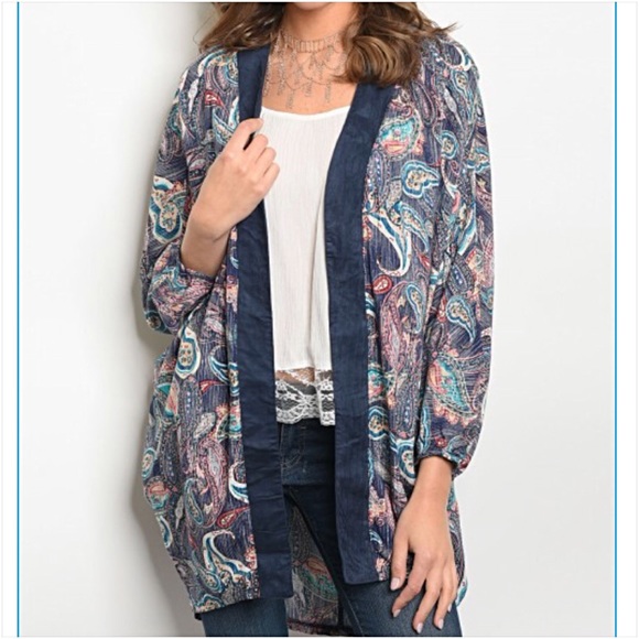 Cozy Chic Paisley Relaxed Cardi Kimono SM - Picture 6 of 7